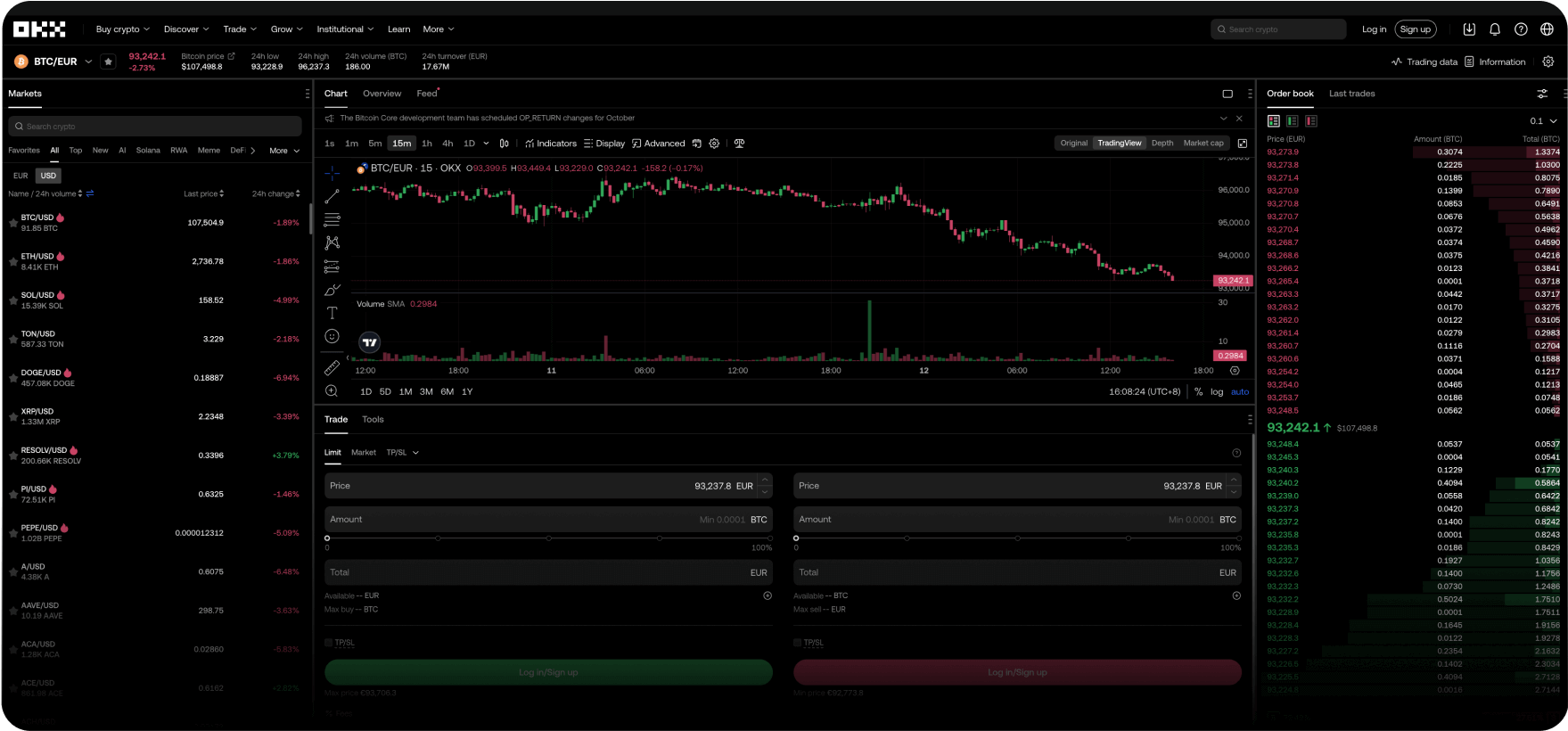 Image of the OKX trading page interface on the web app